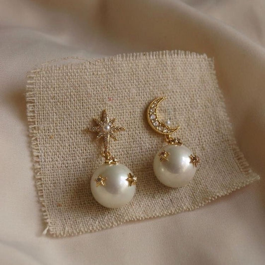 Star and Moon Pearl Earring