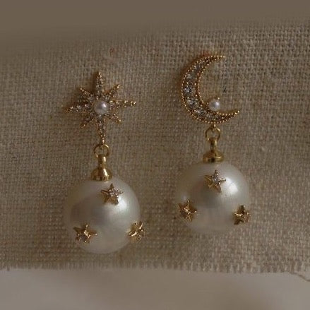 Star and Moon Pearl Earring