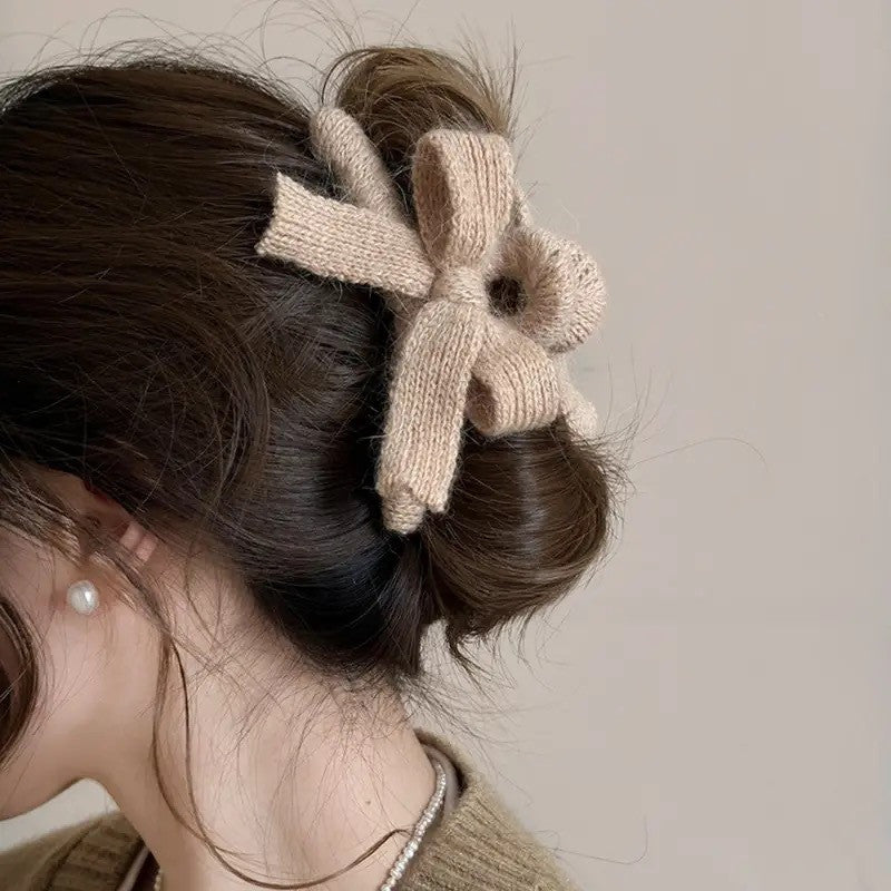 Knitted Bow Hair Claw Clip