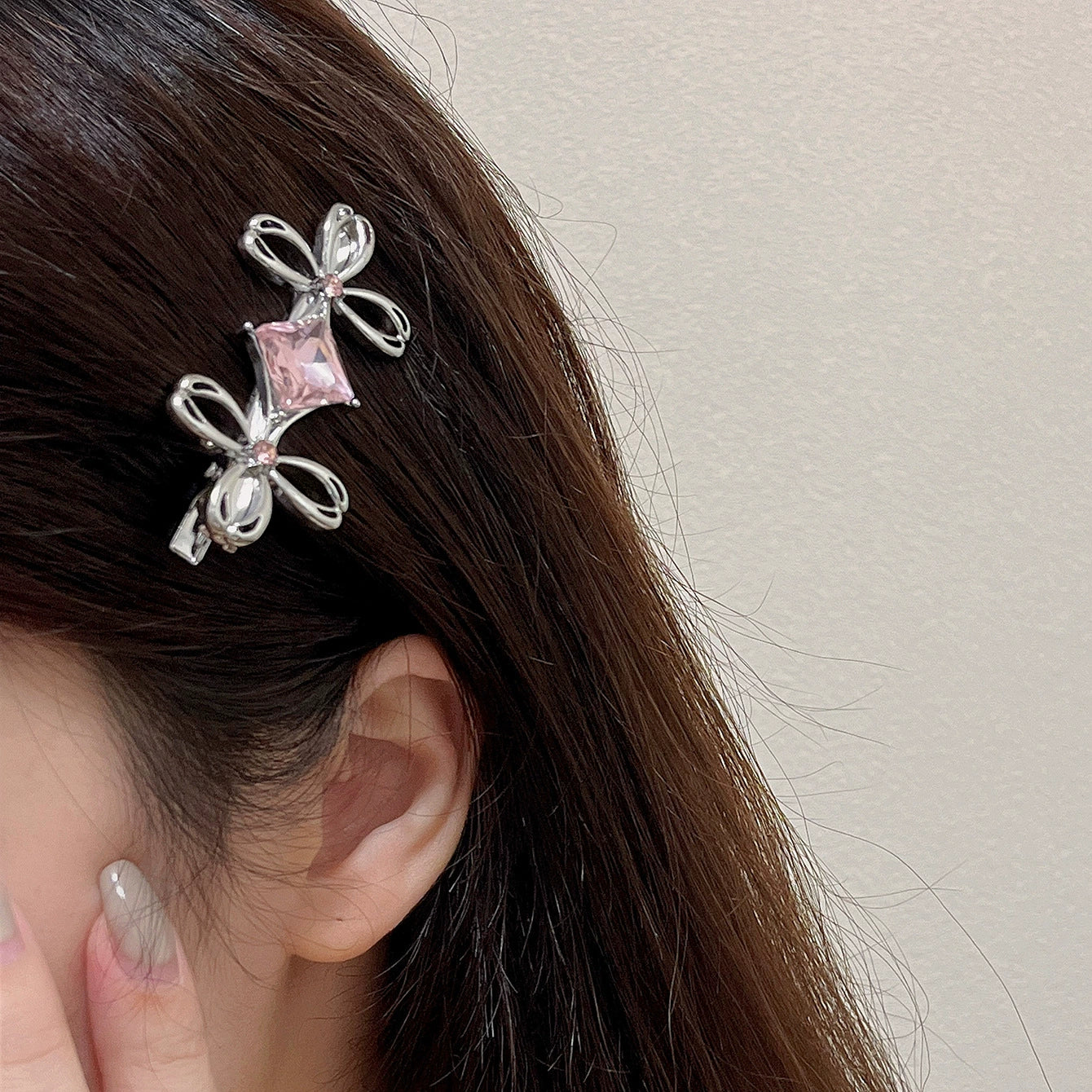 Pink Diamond Bow Hairpin