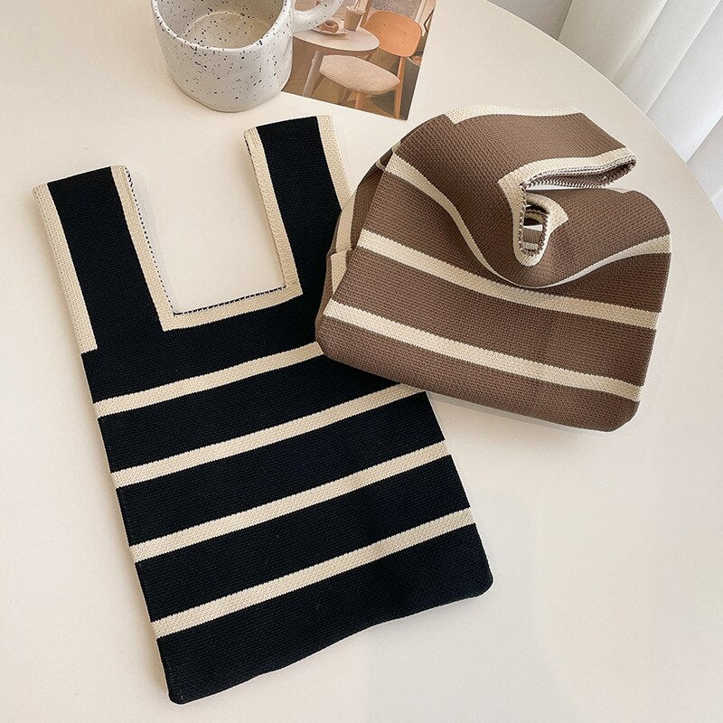 Mini Knit Stripe Plaid Tote Bag