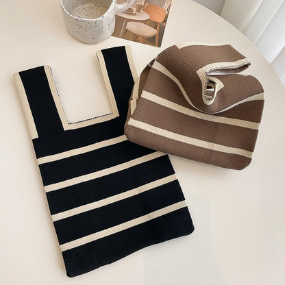 Mini Knit Stripe Plaid Tote Bag