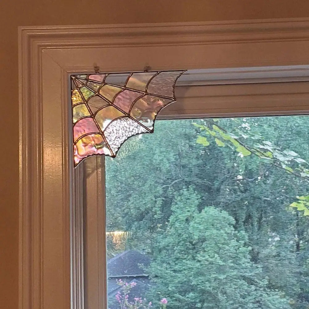 Stained Glass Spider Web Window Corner