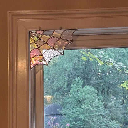 Stained Glass Spider Web Window Corner