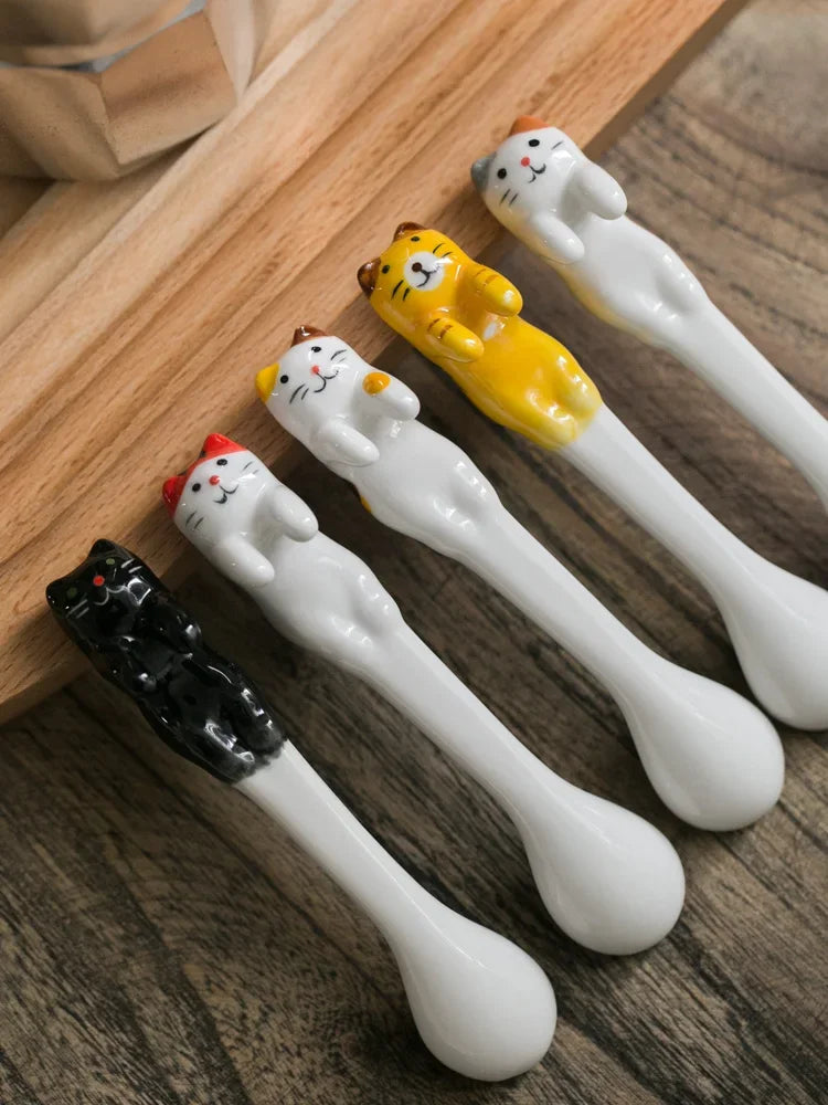 5Pcs Ceramic Cat Spoon