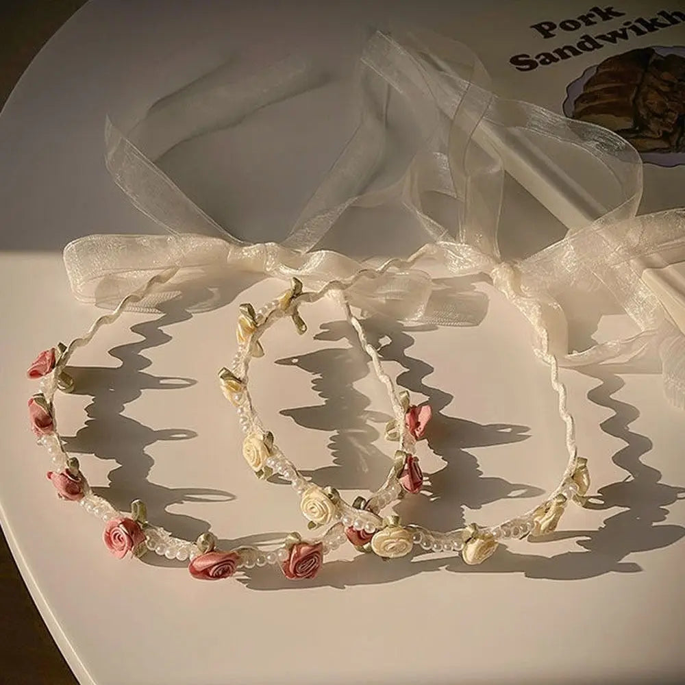Flower Branch Headband with Ribbon
