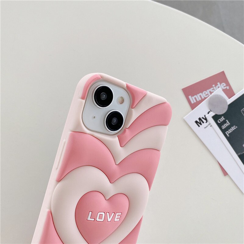 3D Pink Heart Phone Case