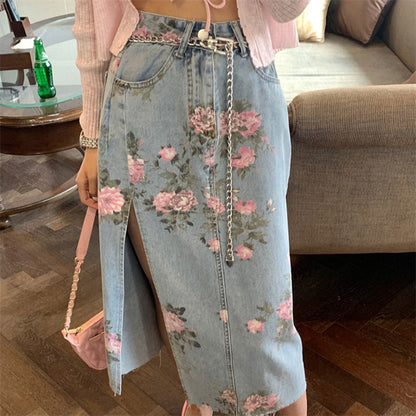 Floral Denim Skirt and Pants