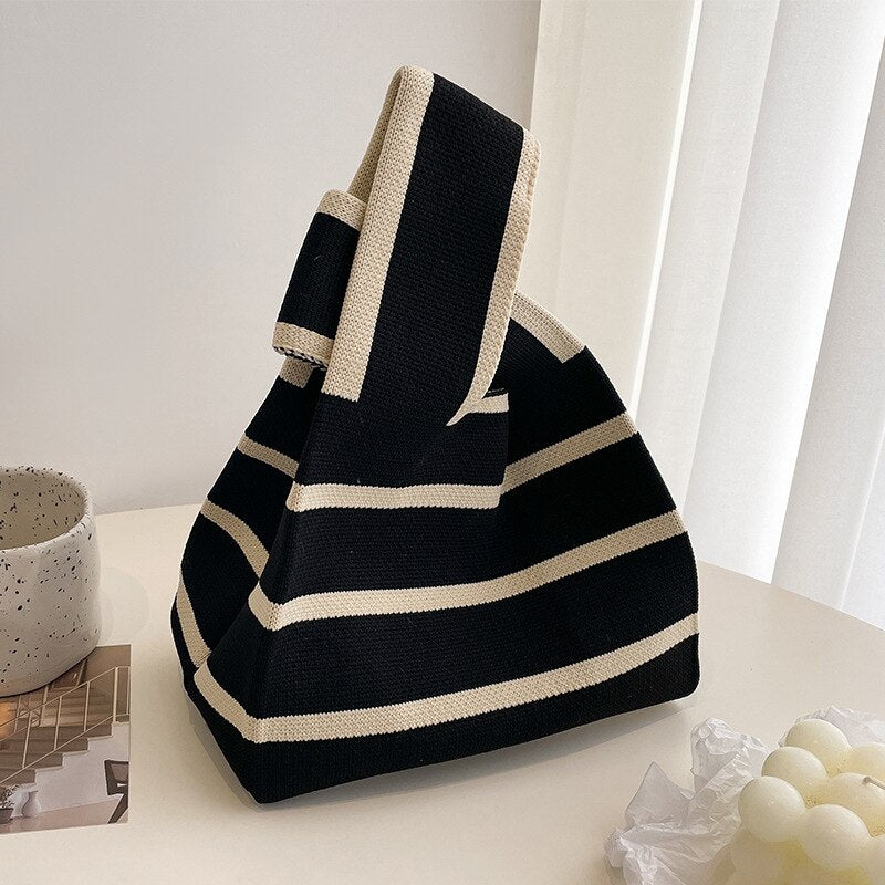 Mini Knit Stripe Plaid Tote Bag