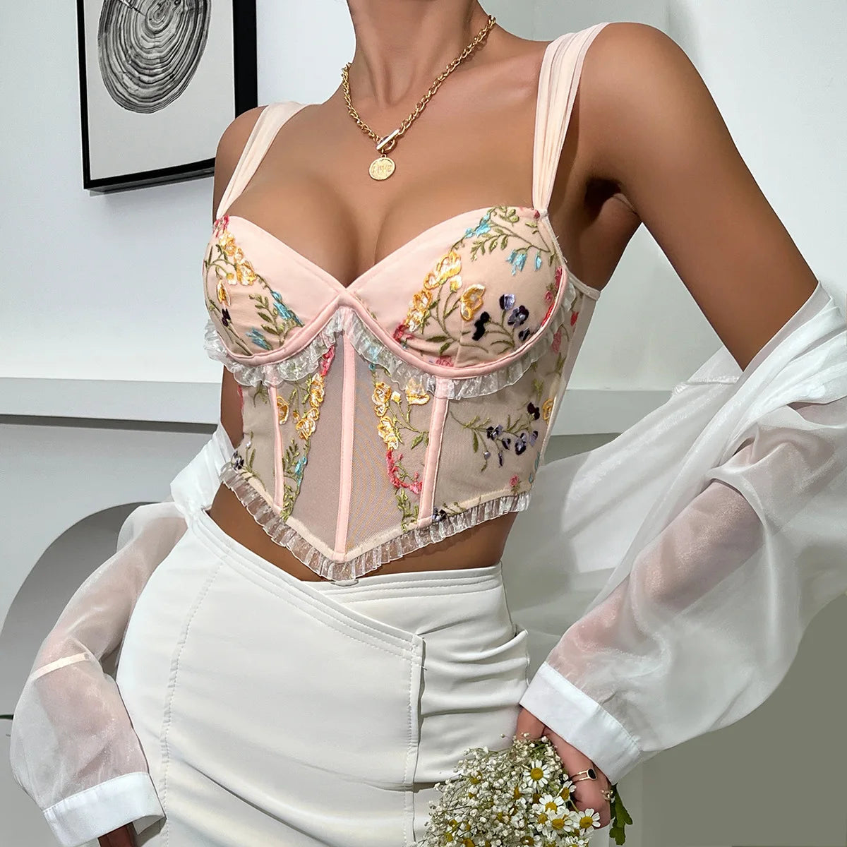 Floral Embroidered Corset Top