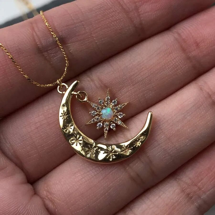 Crescent Moon Star Necklace