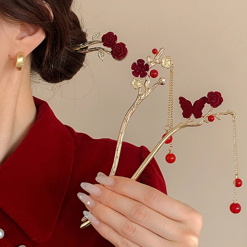 Red Roses Hair Pin