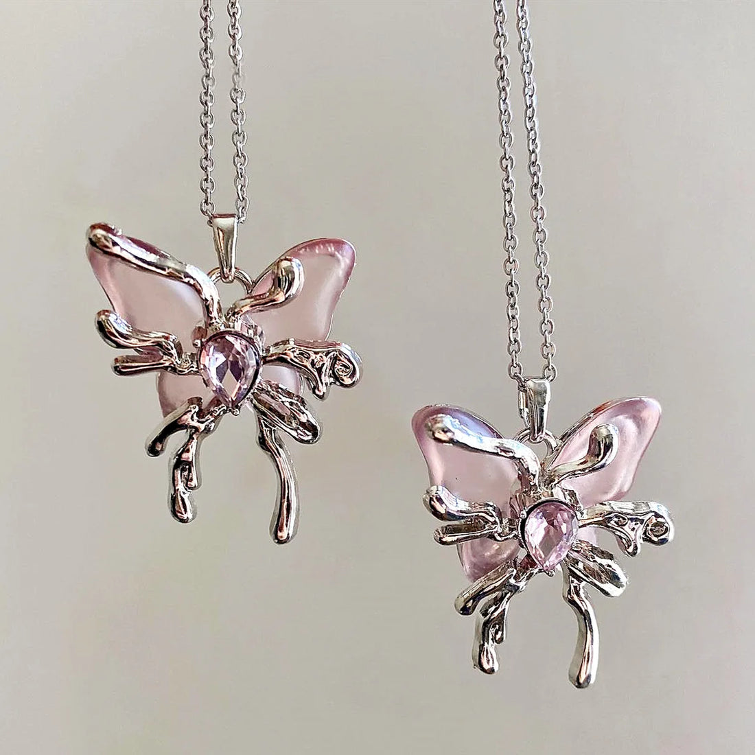 Y2K Liquid Pink Butterfly Necklace