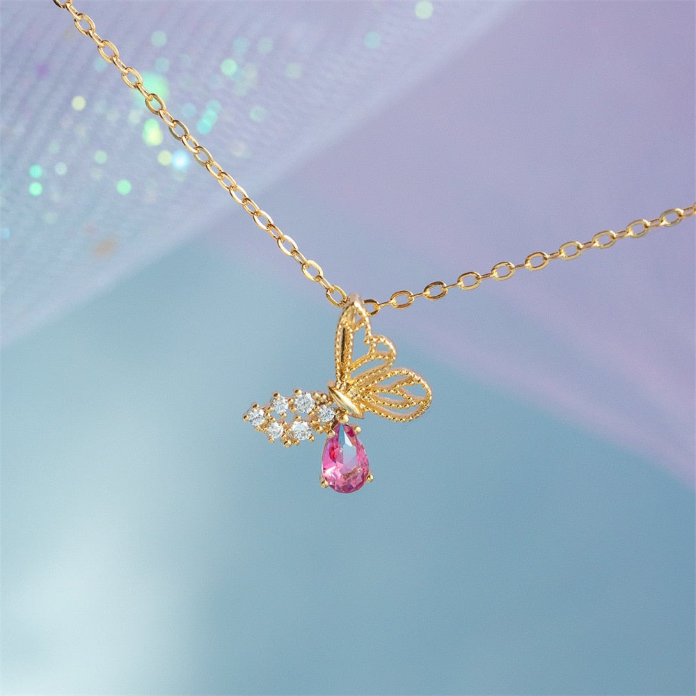 Dainty Pink Crystal Butterfly Set