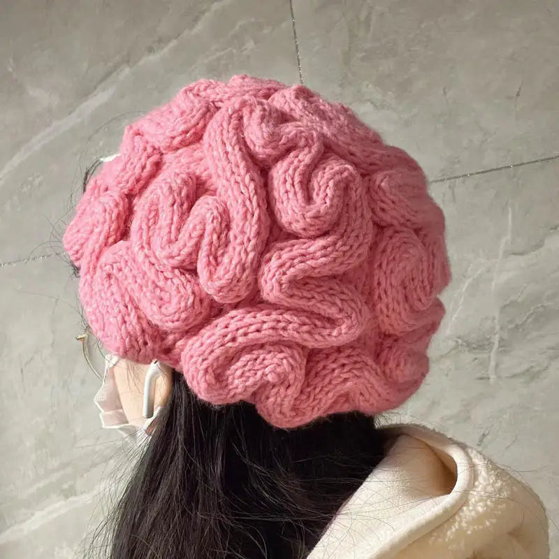 Pink Knitted Brain Beanie