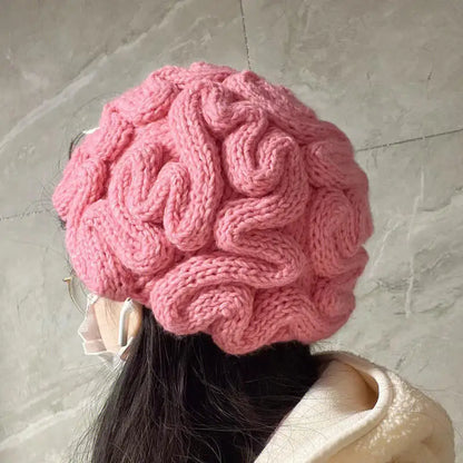 Pink Knitted Brain Beanie