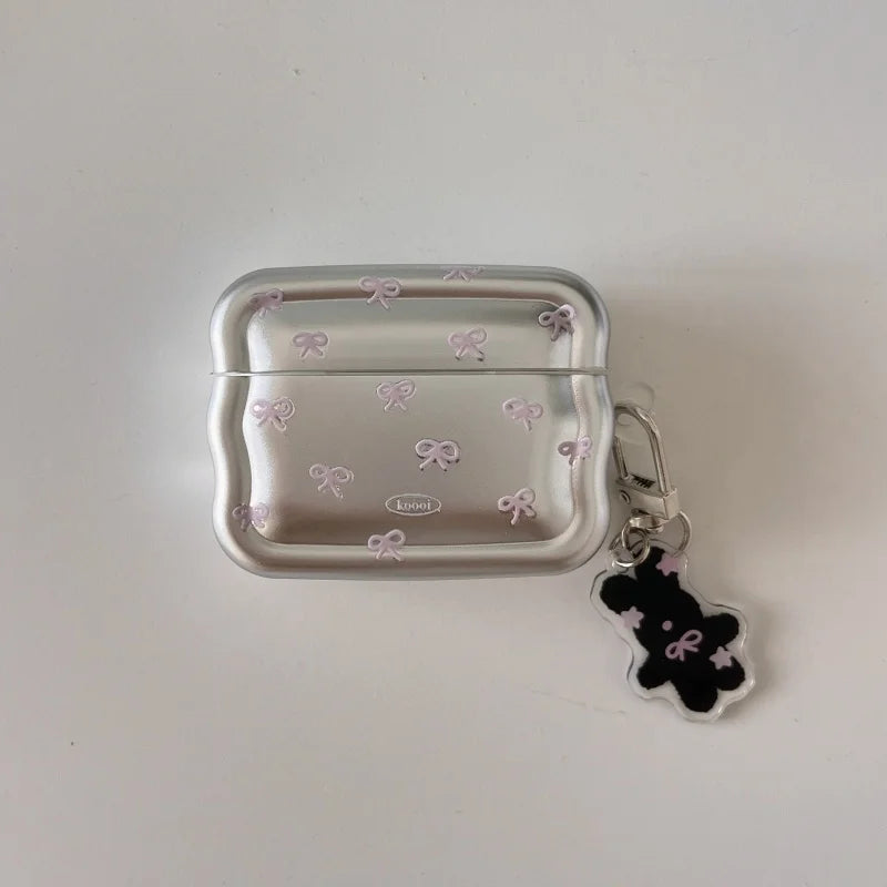 Metalic Pink Bow AirPods Case Keychain