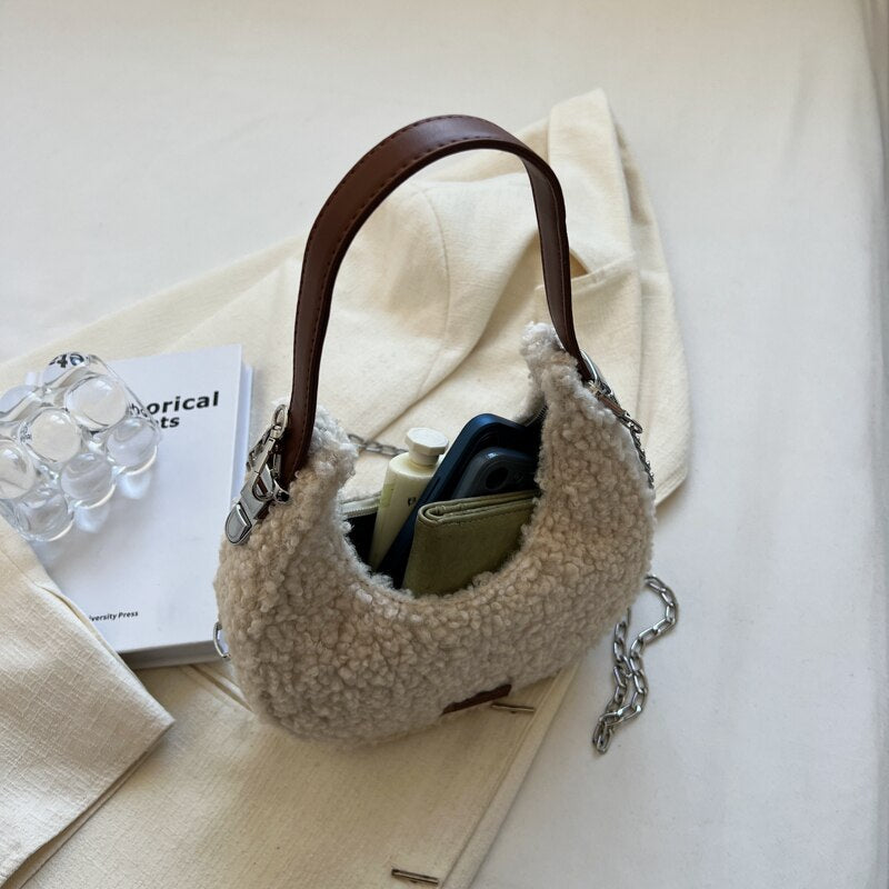 Fur Half Moon Handbag