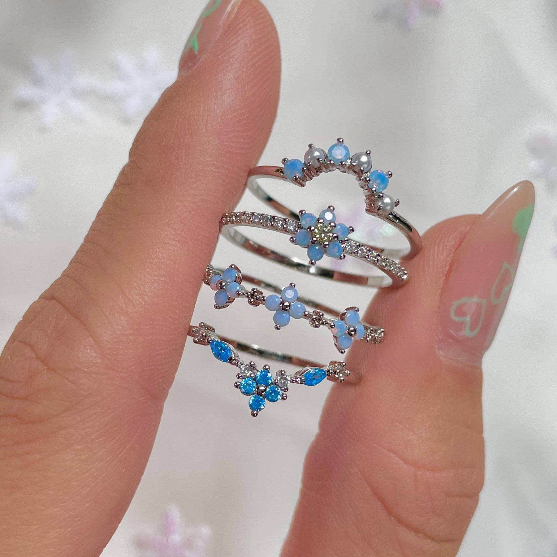 Blue Blossom Ring Set