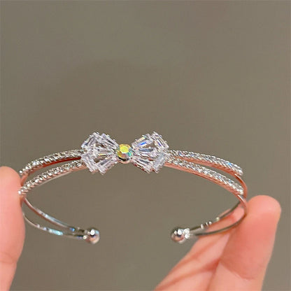 Silver Rhinestone Bowknot Bracelet