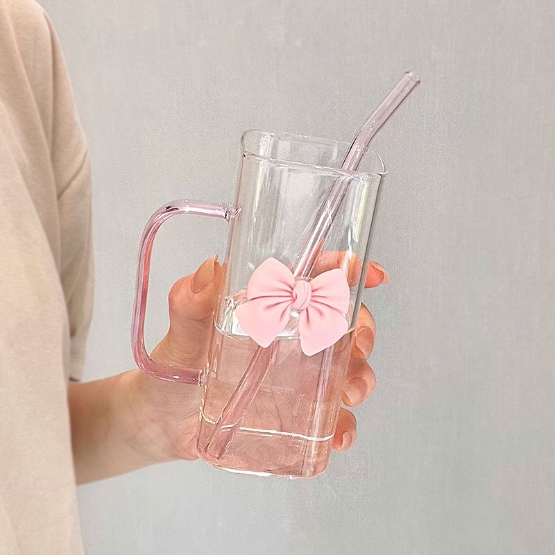 Pink Ribbon Square Glass Cup