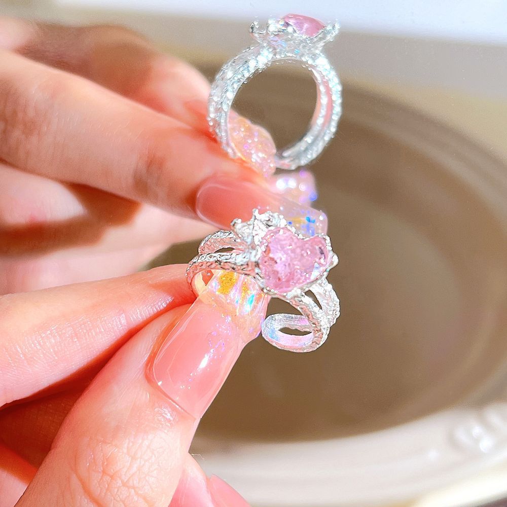 Y2K Pink Rhinestone Rings