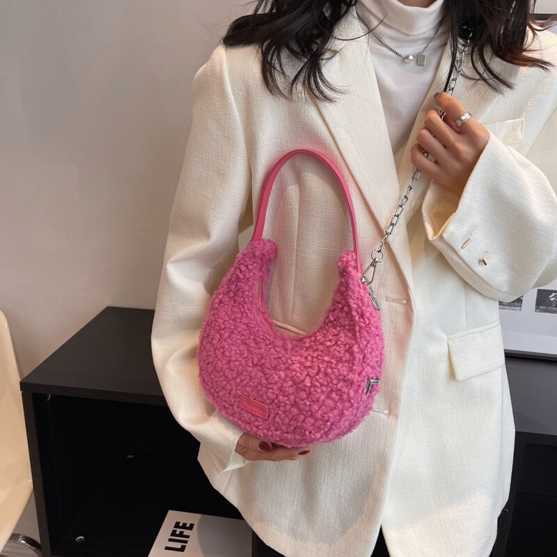 Fur Half Moon Handbag