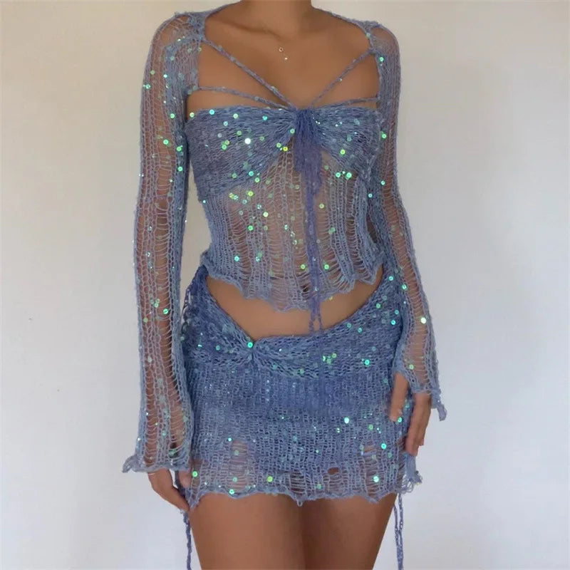 Sequin Knitted 3 Piece Set