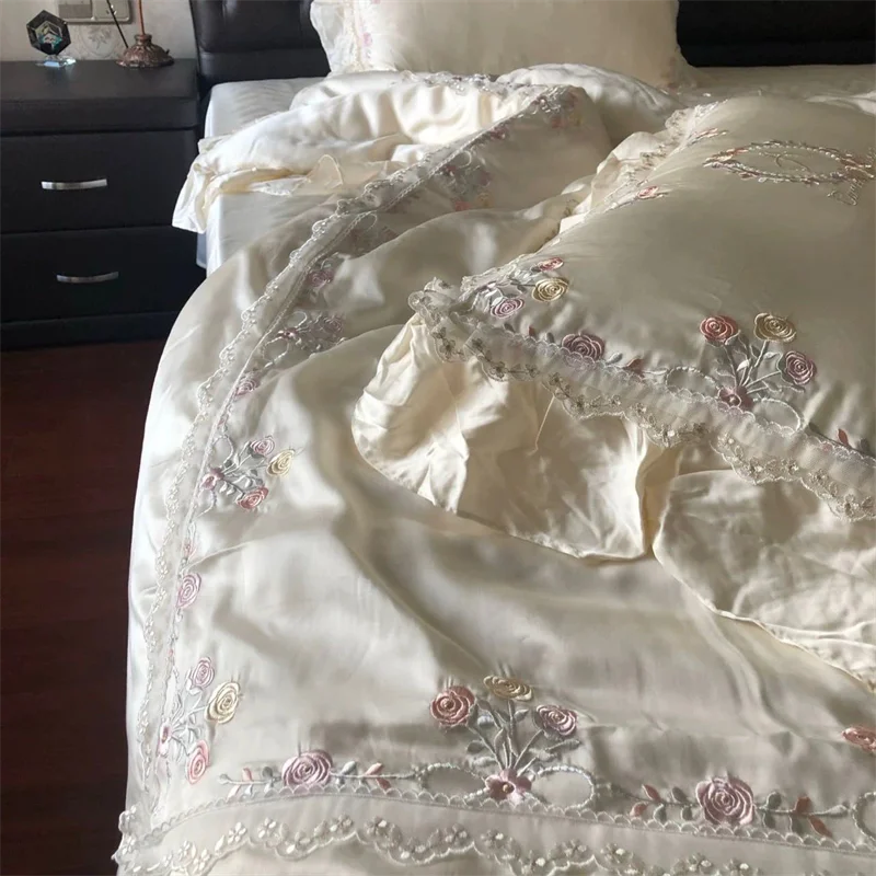 Rose Embroidery Silky Bedding