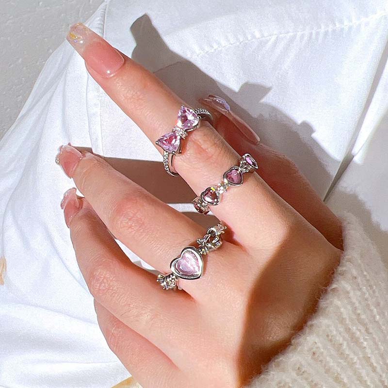 Y2K Pink Rhinestone Rings