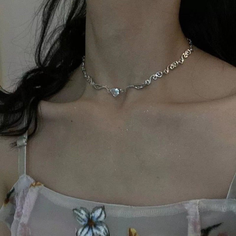 Y2K Heart Crystal Choker Necklace