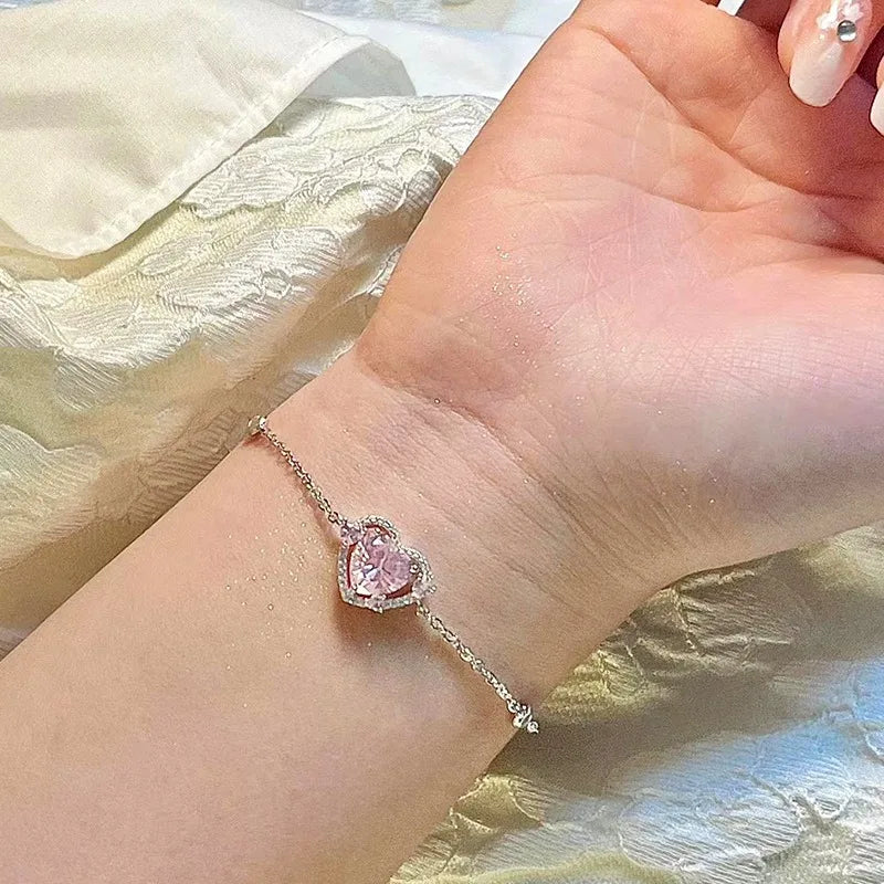 Pink Rhinestone Heart Bracelet