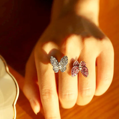 Double Rhinestone Butterfly Ring