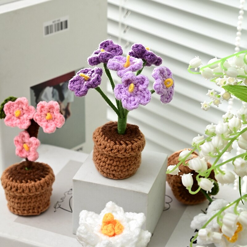 Mini Handmade Crochet Flowers Pots