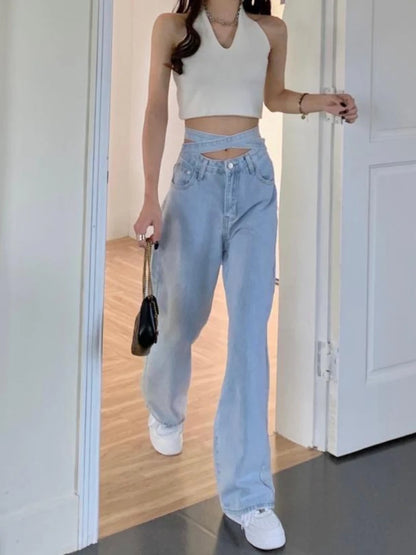 Strap Wide Leg Jeans