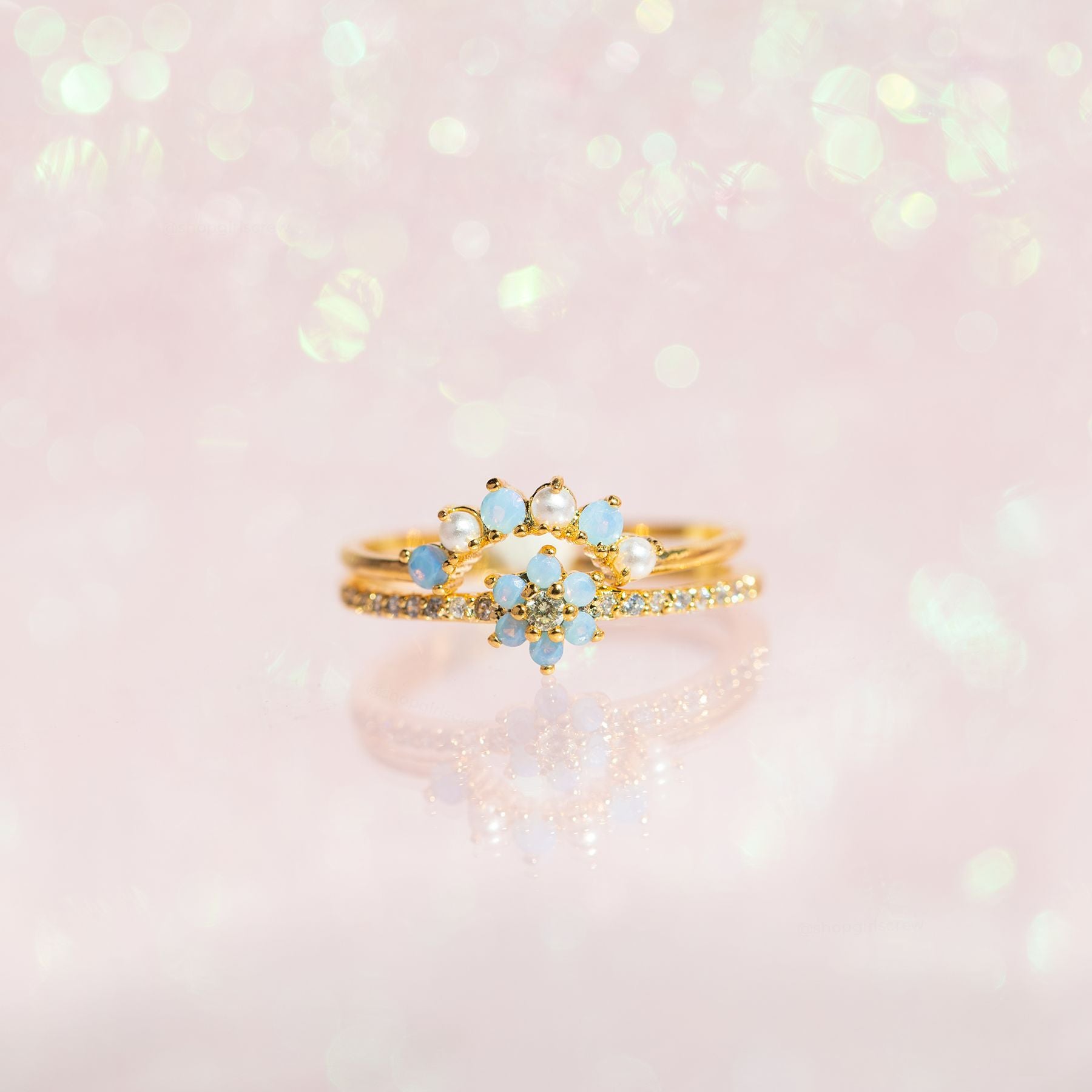 Blue Blossom Ring Set