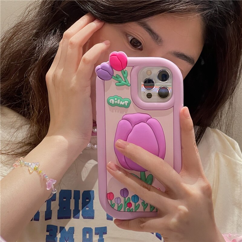 Pink 3D Tulip Phone Case