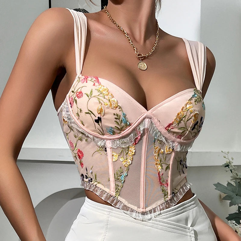 Floral Embroidered Corset Top