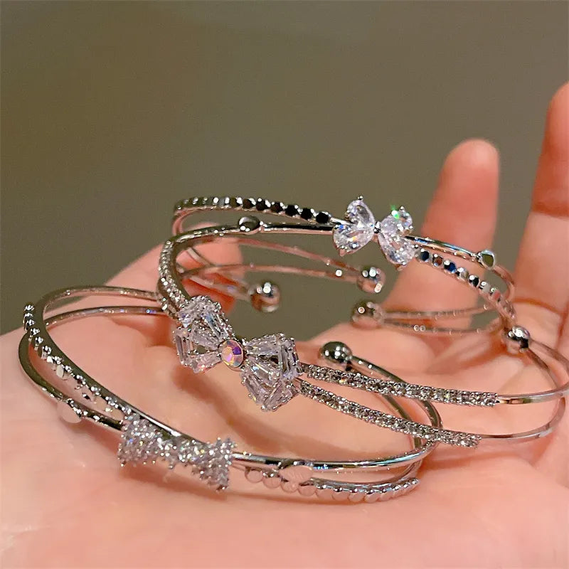 Silver Rhinestone Bowknot Bracelet