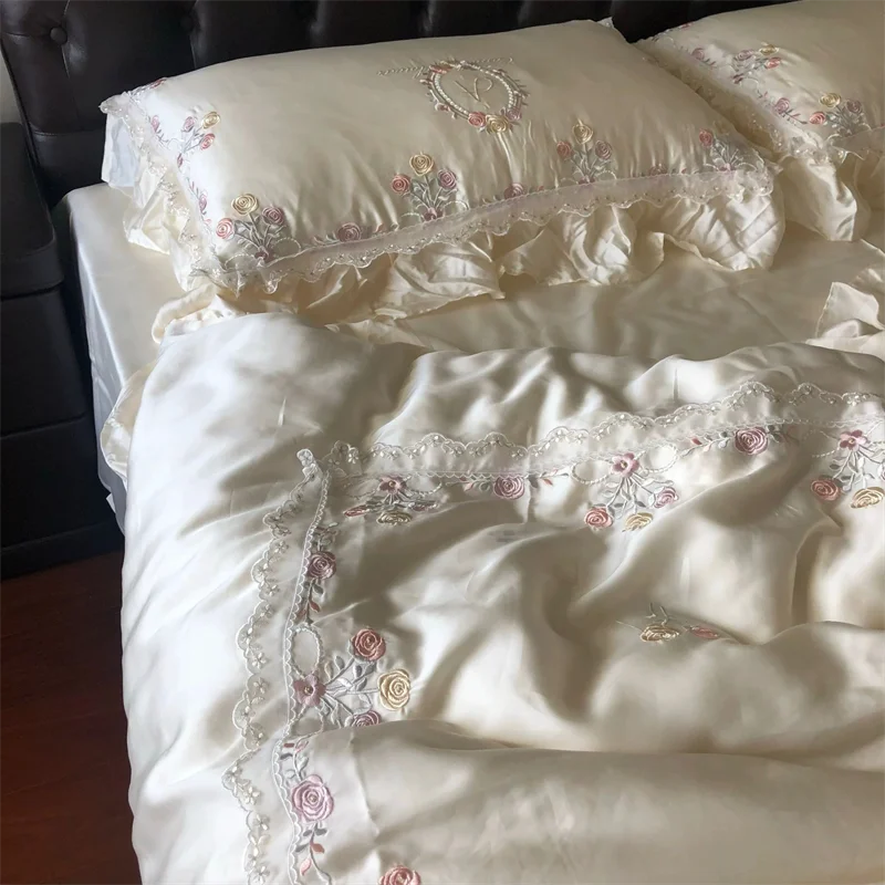 Rose Embroidery Silky Bedding