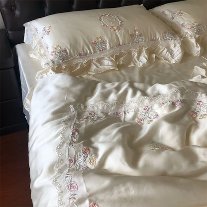 Rose Embroidery Silky Bedding