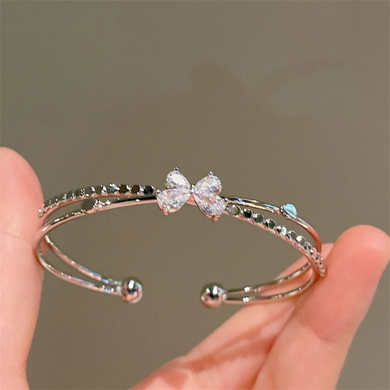 Silver Rhinestone Bowknot Bracelet