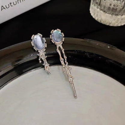 Liquid Metal Cross Moonstone Earrings