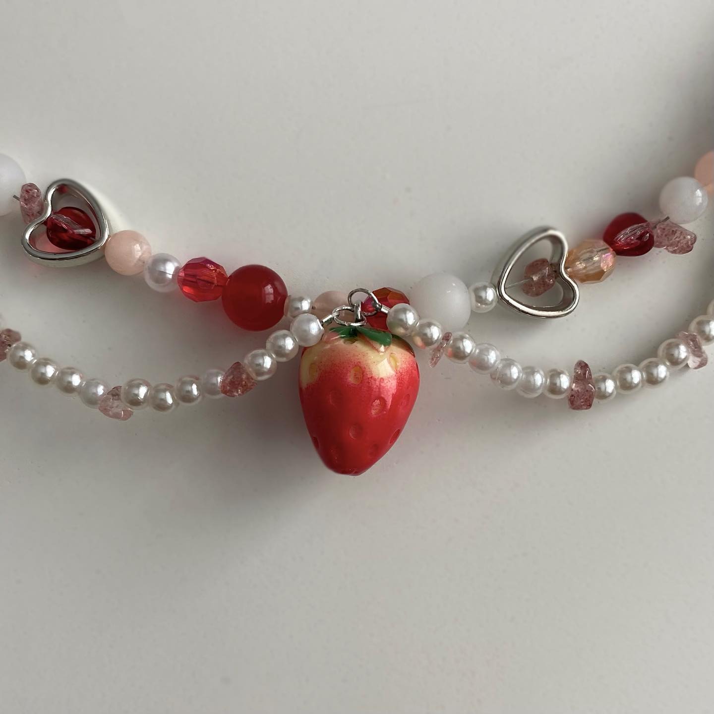 Handmade Strawberry Beaded Pearls Choker