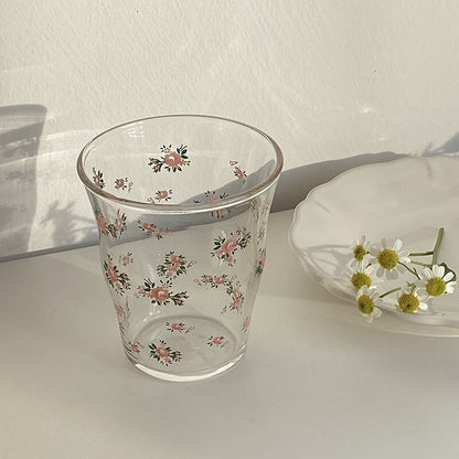 Rose Printed Glass Cup