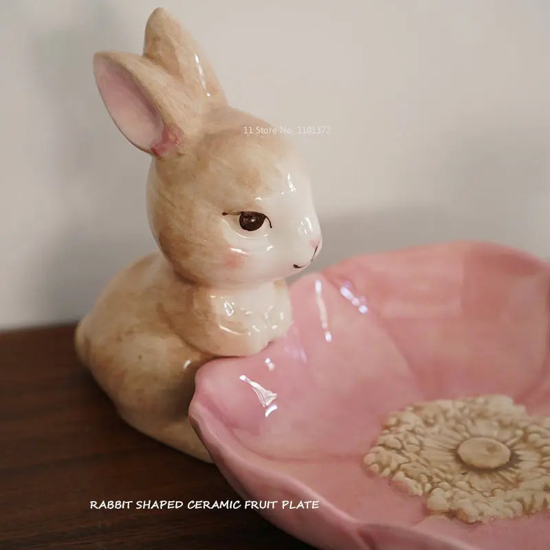 Hand-Painted Rabbit Ceramic Fruit Plate