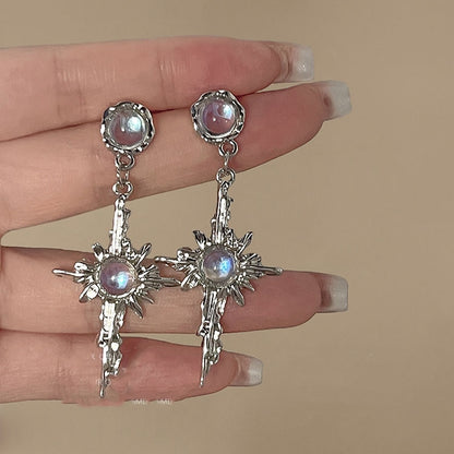 Liquid Metal Cross Moonstone Earrings