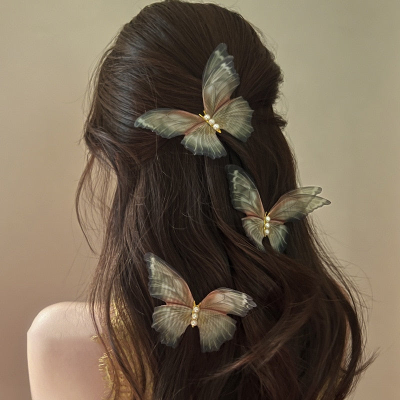 2PCS Pearl Mesh Butterfly Hair Clip