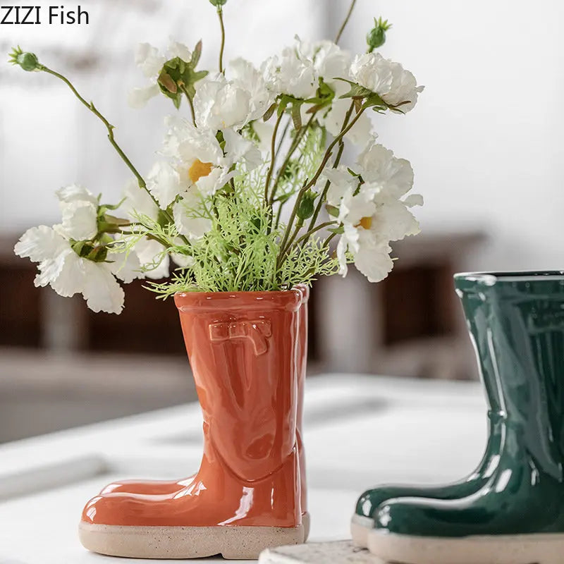 Farmer Boots Ceramic Vase