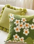 Embroidered Daisies Moss Pillowcase